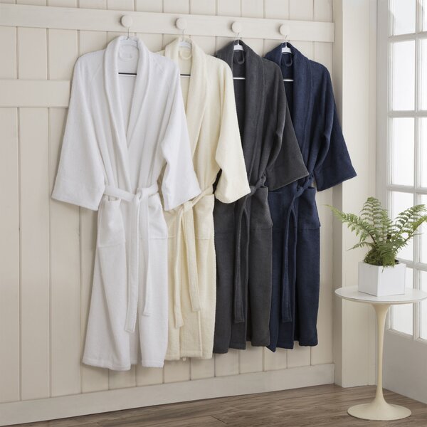 MENS 100% COTTON 550 GSM TERRY HOODED BATHROBE WHITE DRESSING GOWN L XL