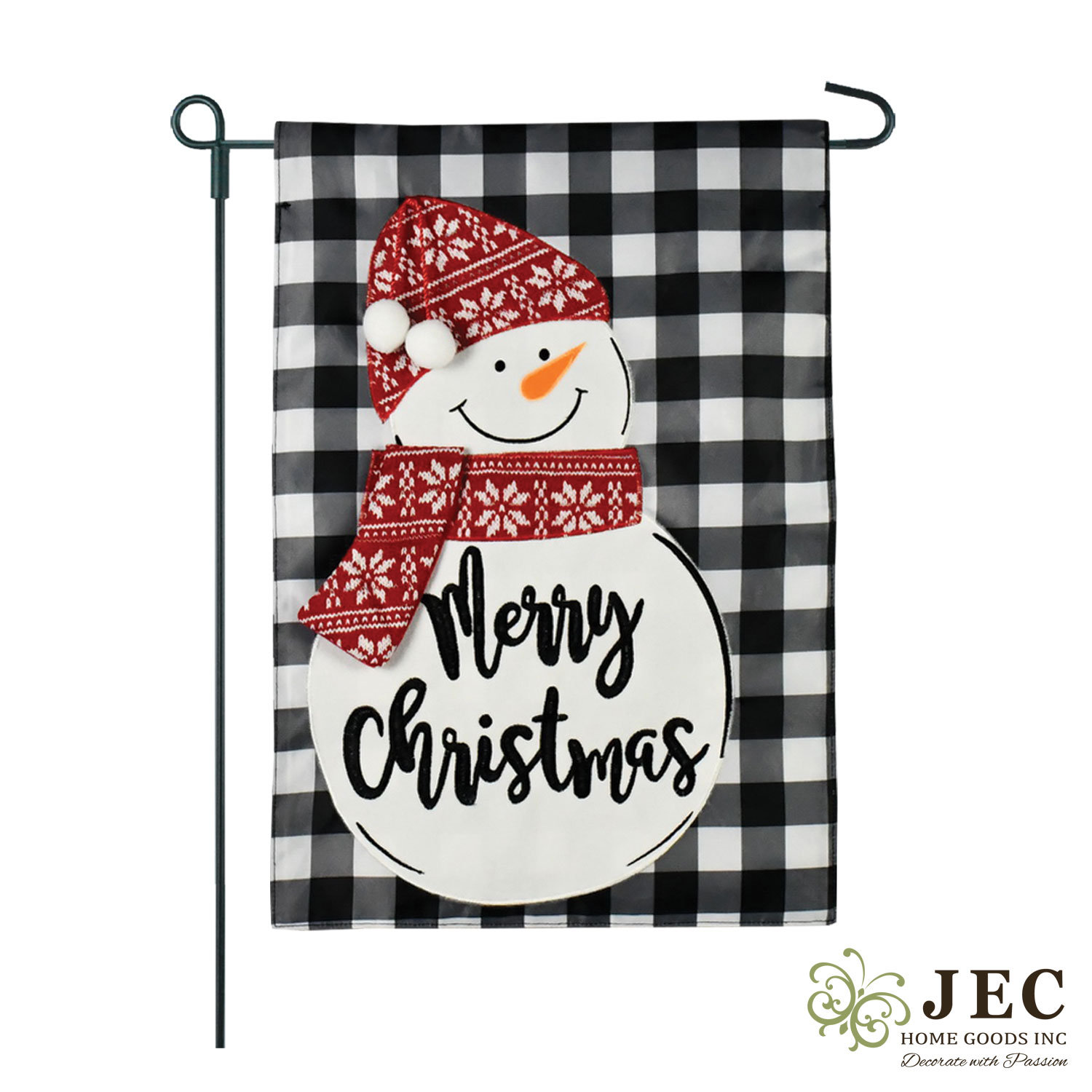 JEC Home Goods Snowman Plaid Christmas 2Sided Polyester 18 x 13 in