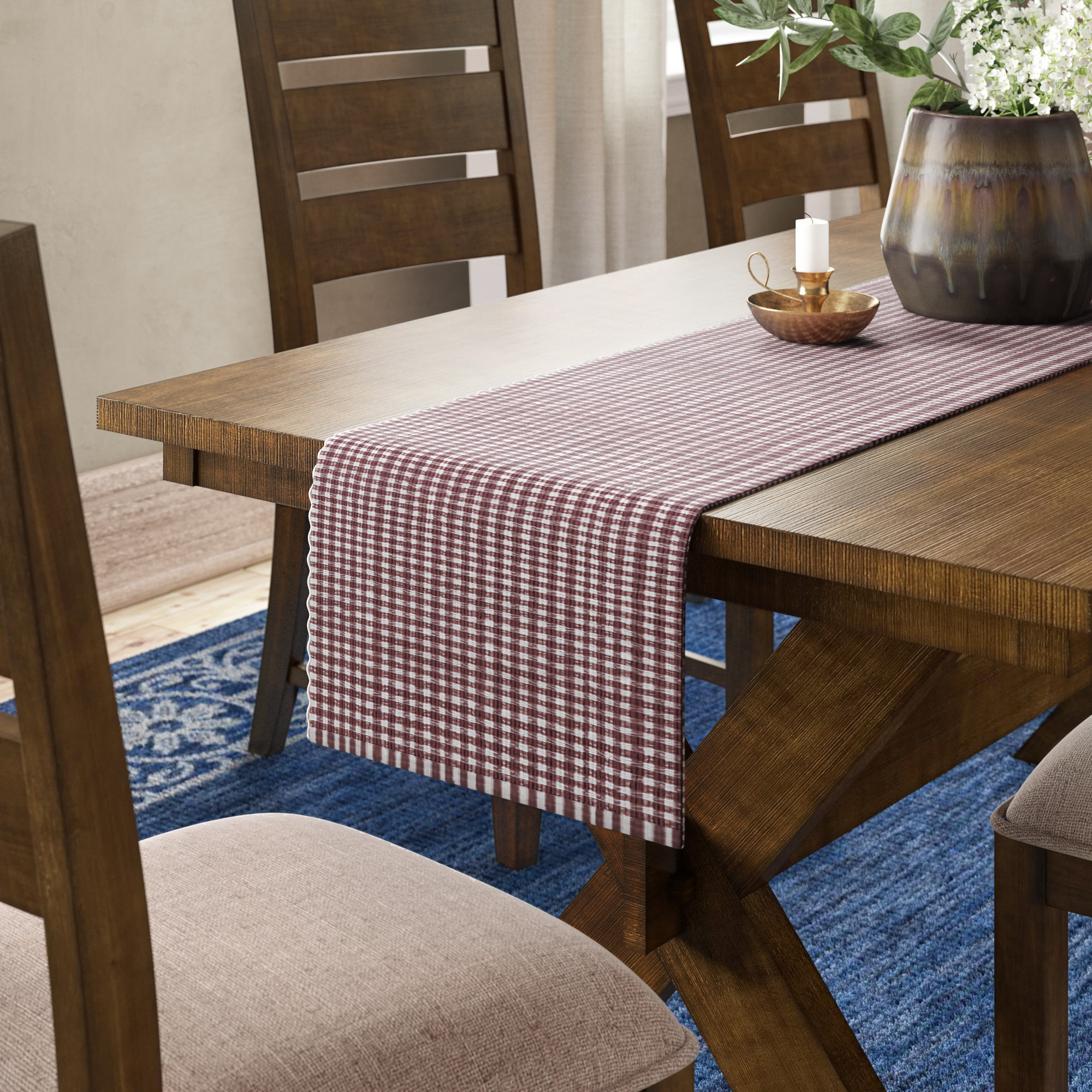 Ceylon Gingham 100 Cotton Table Runner Reviews Birch Lane