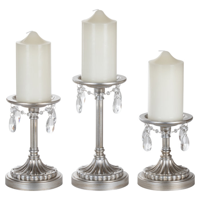 3 piece glass candle holder set