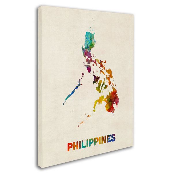 Ivy Bronx Philippines Watercolor Map Graphic Art On Wrapped