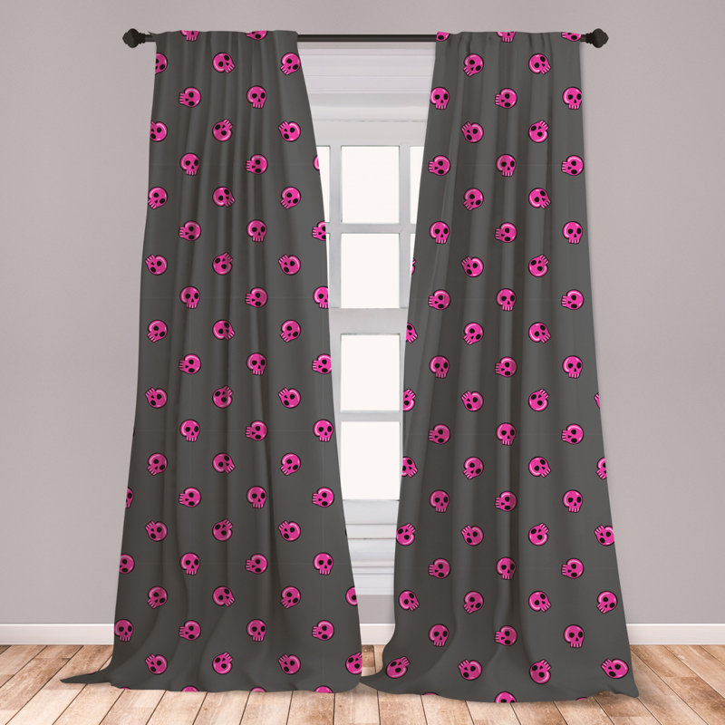 East Urban Home Ambesonne Skull 2 Panel Curtain Set Hand Drawn Style Pink Emo Skulls Teenager Lifestyle Youth Culture Lightweight Window Treatment Living Room Bedroom Decor 56 X 63 Dark Taupe Hot Pink Wayfair