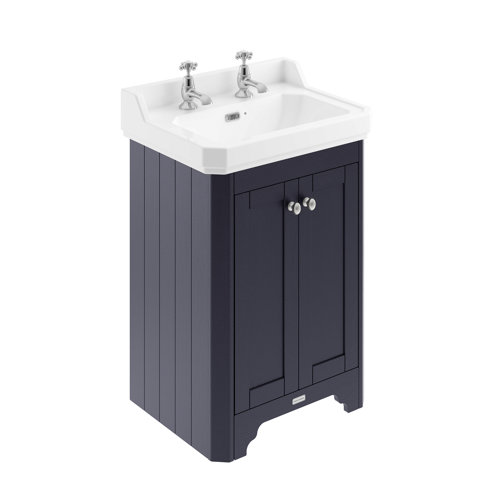 Park Lane Worcester Twilight Blue Traditional Floor Standing Vanity Unit & 2 Tap Hole Basin 595mm