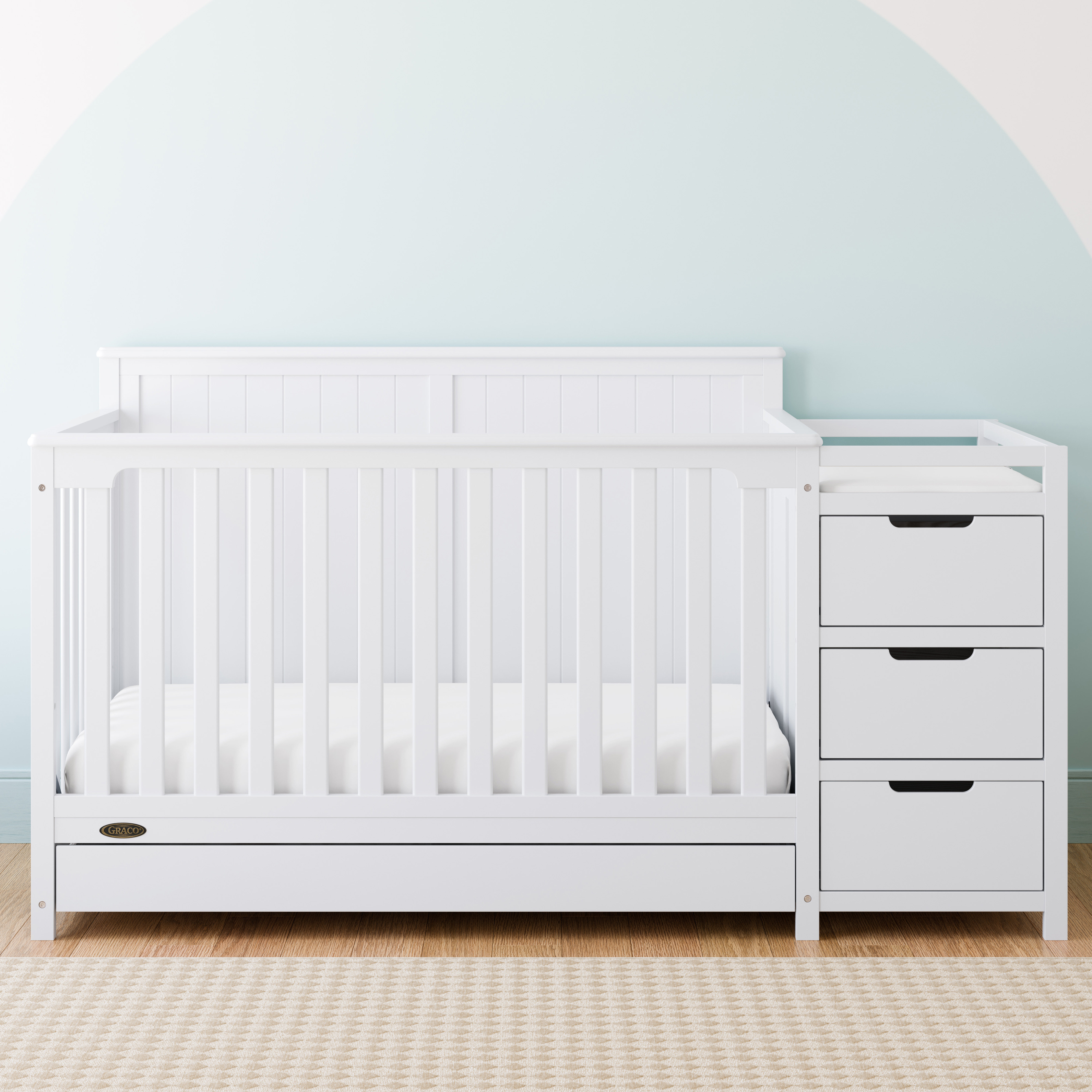 Mattress Not Included Three Position Adjustable Height Mattress Easily Converts to Toddler Bed Day Bed or Full Bed Espresso Graco Hadley 4 in 1 Convertible Crib Changer with Drawer 