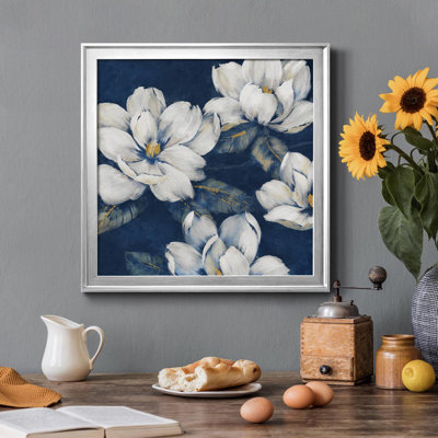 Magnolias Indigo - Picture Frame Painting Print on Canvas