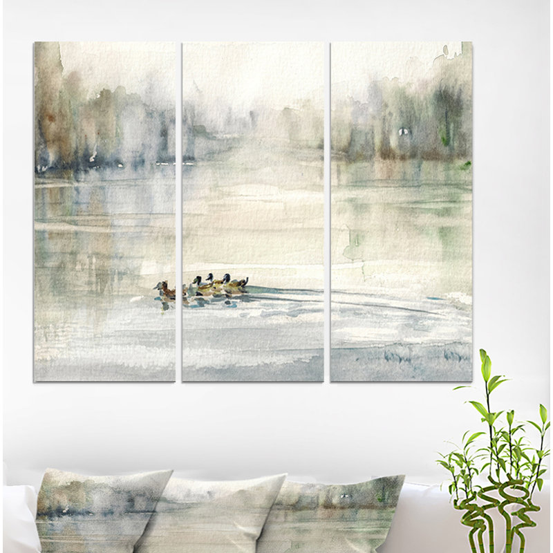 Multi Textured Wallpaper Forest Painting//Ducks