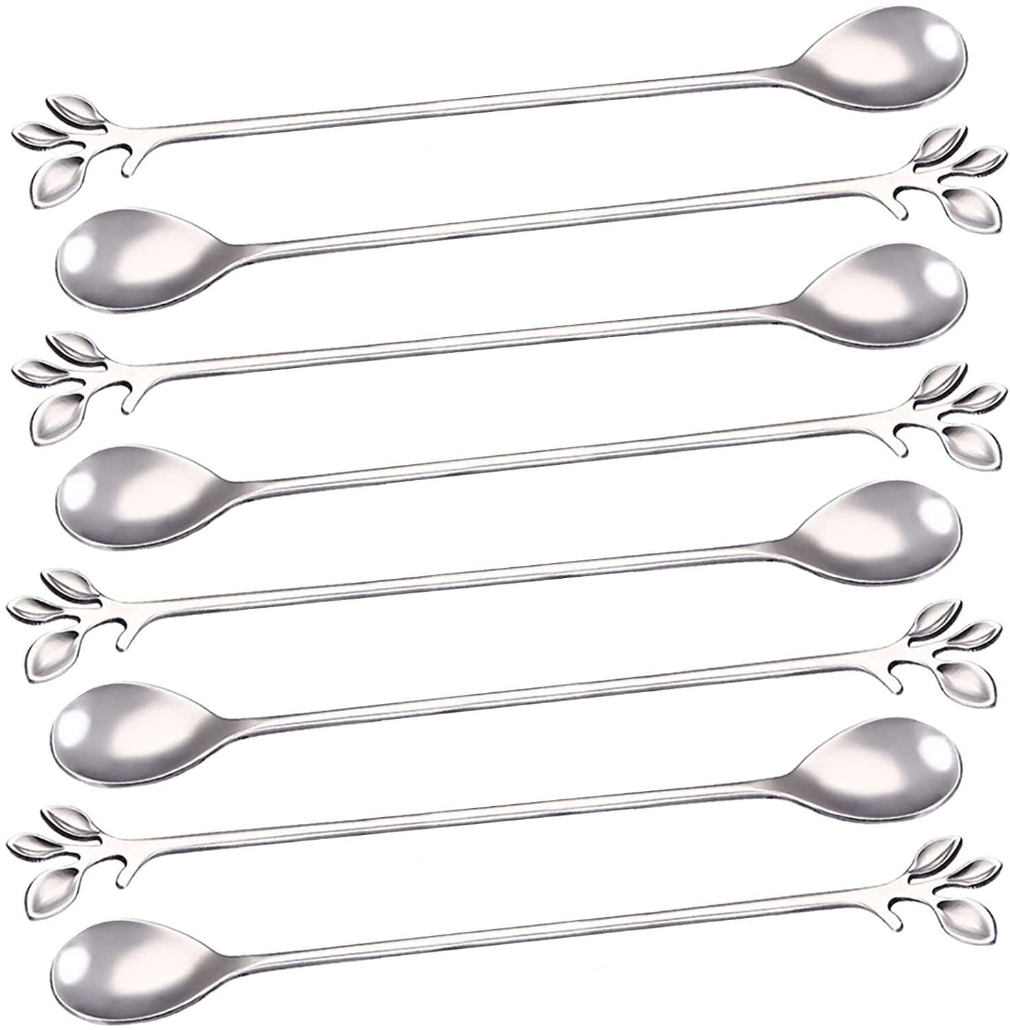 8pcs Spoon Long Handle Dessert Tea Coffee Mixing Spoon Stainless Steel US 
