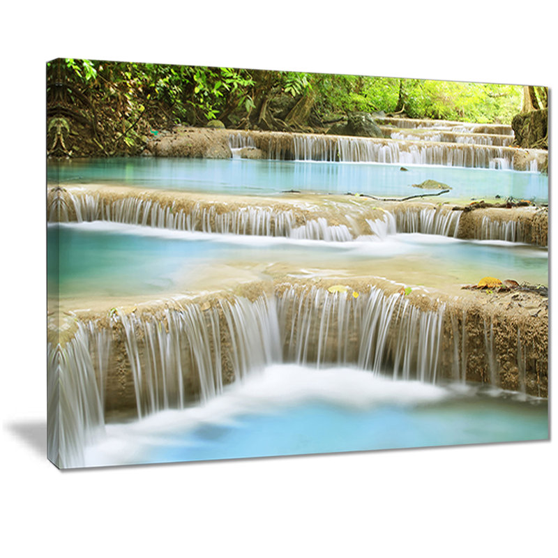 East Urban Home Blue Erawan Waterfall Landscape Oil Painting