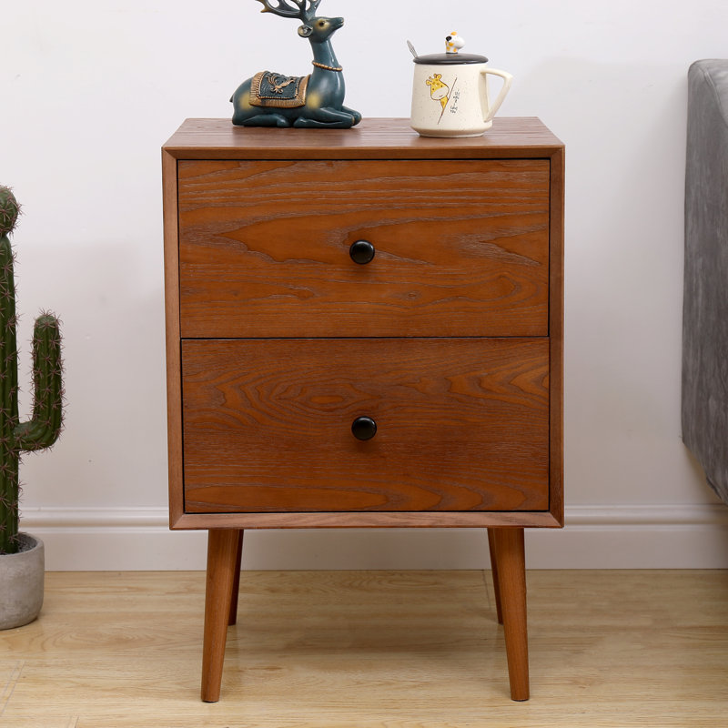Corrigan Studio Furniture Flynn Mid Century Modern 2 Drawer Bedside Table 15 Inches Long X 18 Inches Wide X 26 Inches High Wayfair Ca