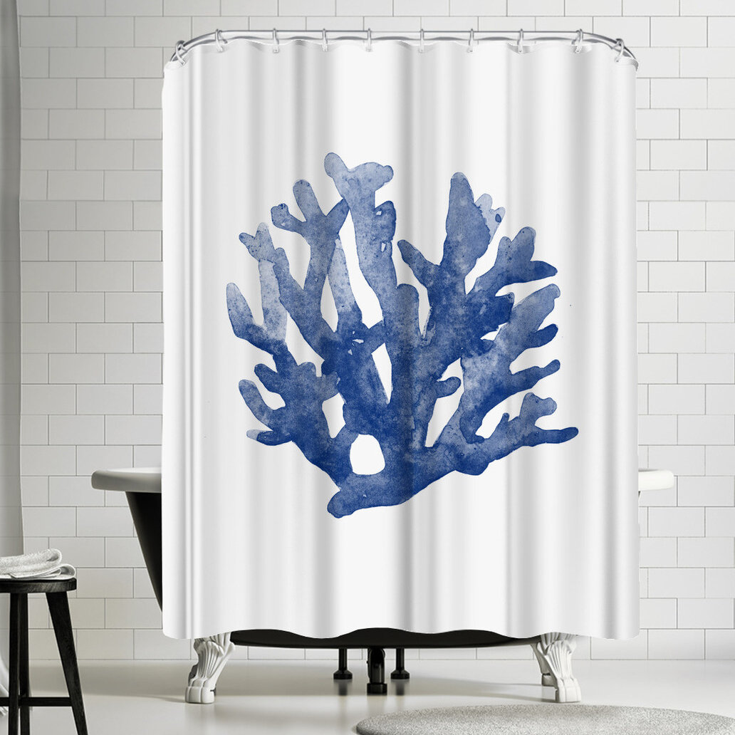 coral and blue shower curtain