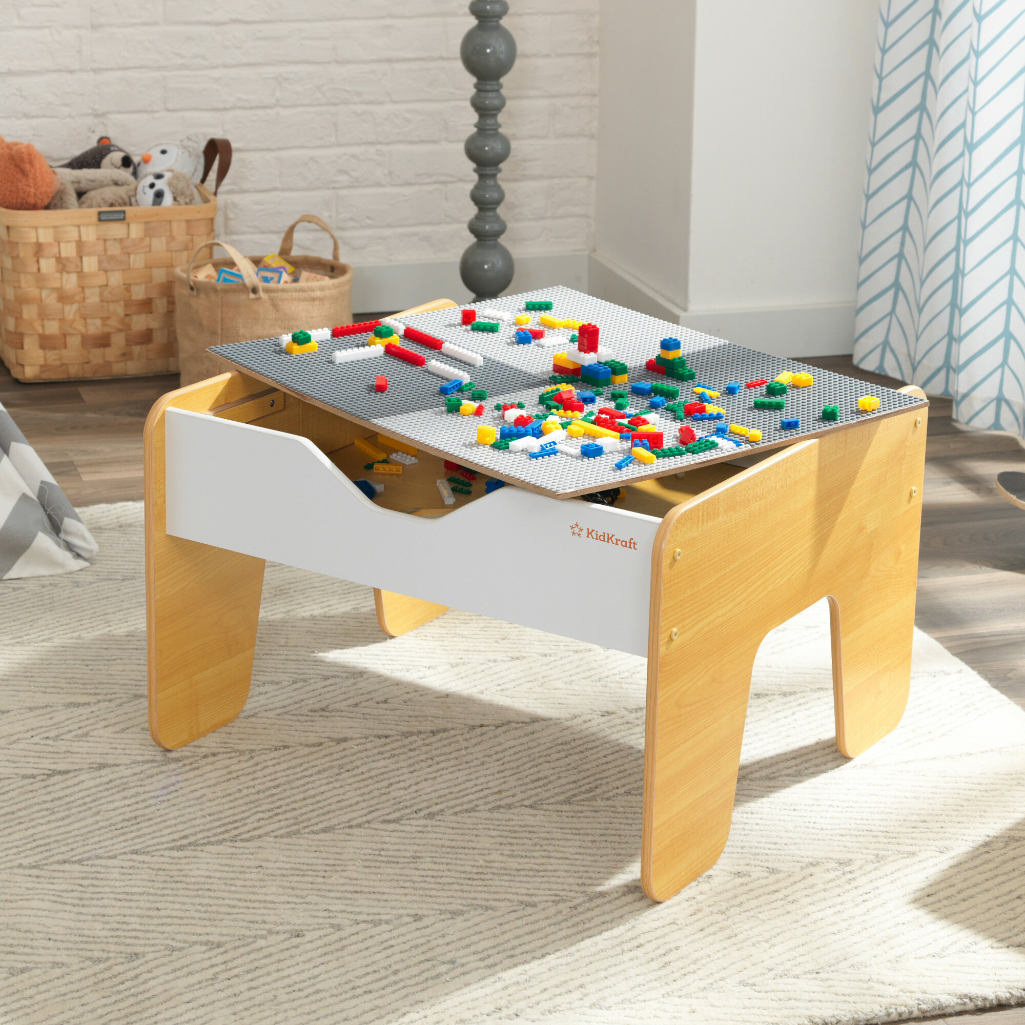 wooden lego table with storage