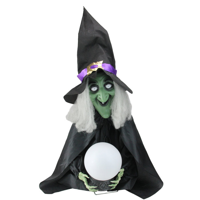 The Holiday Aisle Lighted Sitting Fortune Telling Witch With Magic Ball Halloween Decoration Wayfair Ca