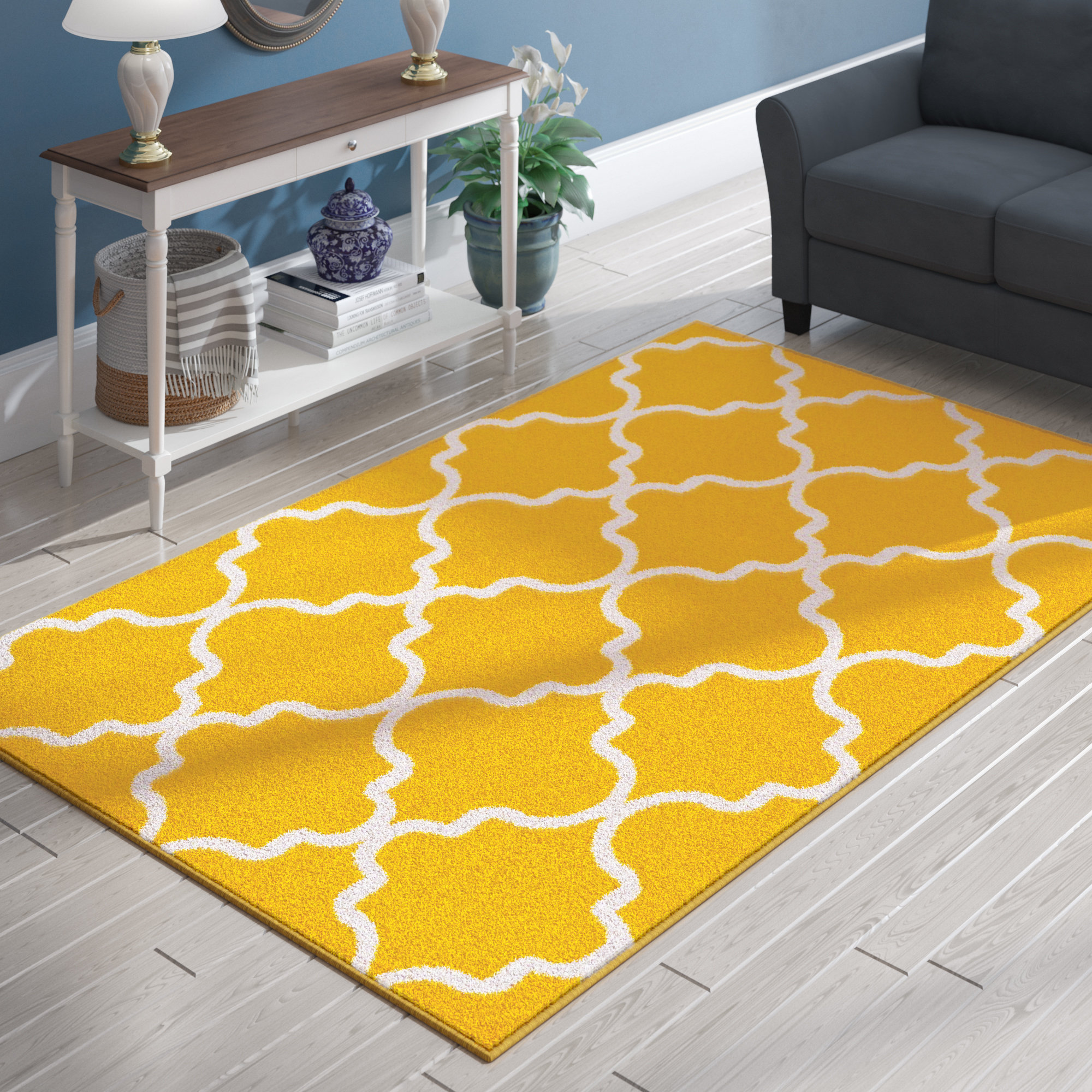 Charlton Home® Cynthia Power Loom Wool Yellow/White Rug & Reviews Wayfair