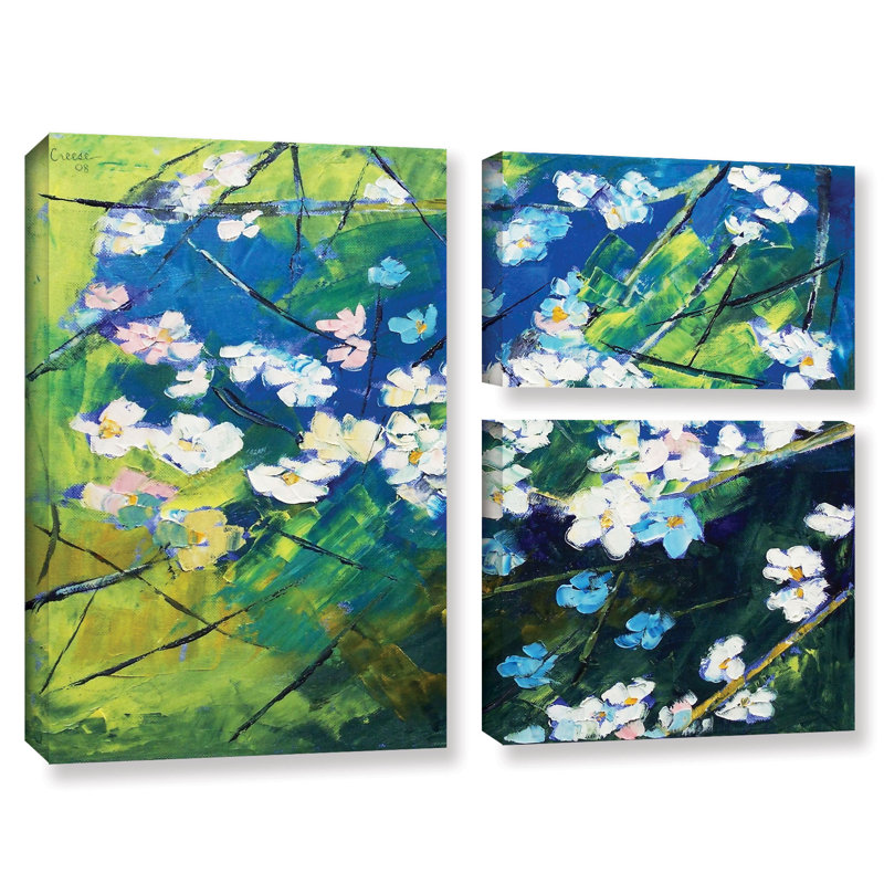 Alcott Hill Cherry Blossom 3 Piece Painting Print On Wrapped