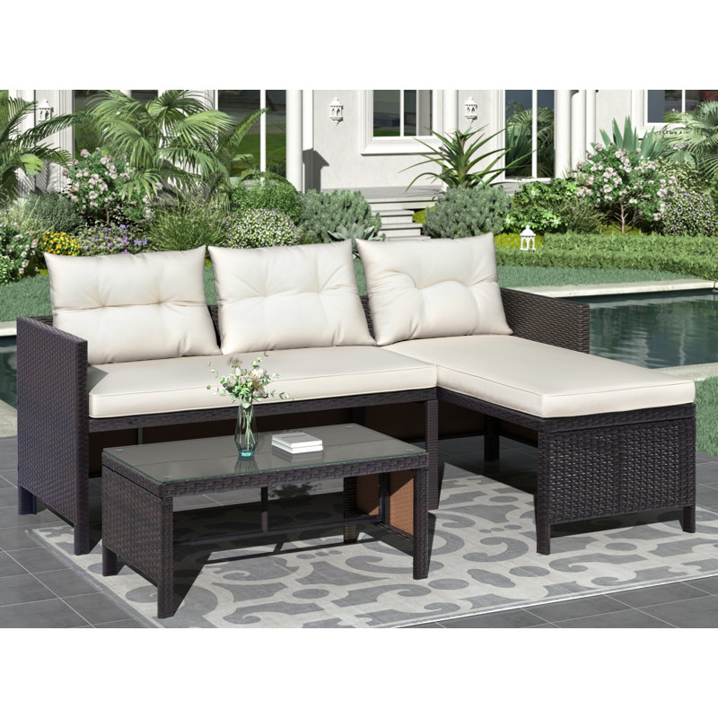 Latitude Run Ambriehl 3 Piece Rattan Sectional Seating Group With Cushions Reviews