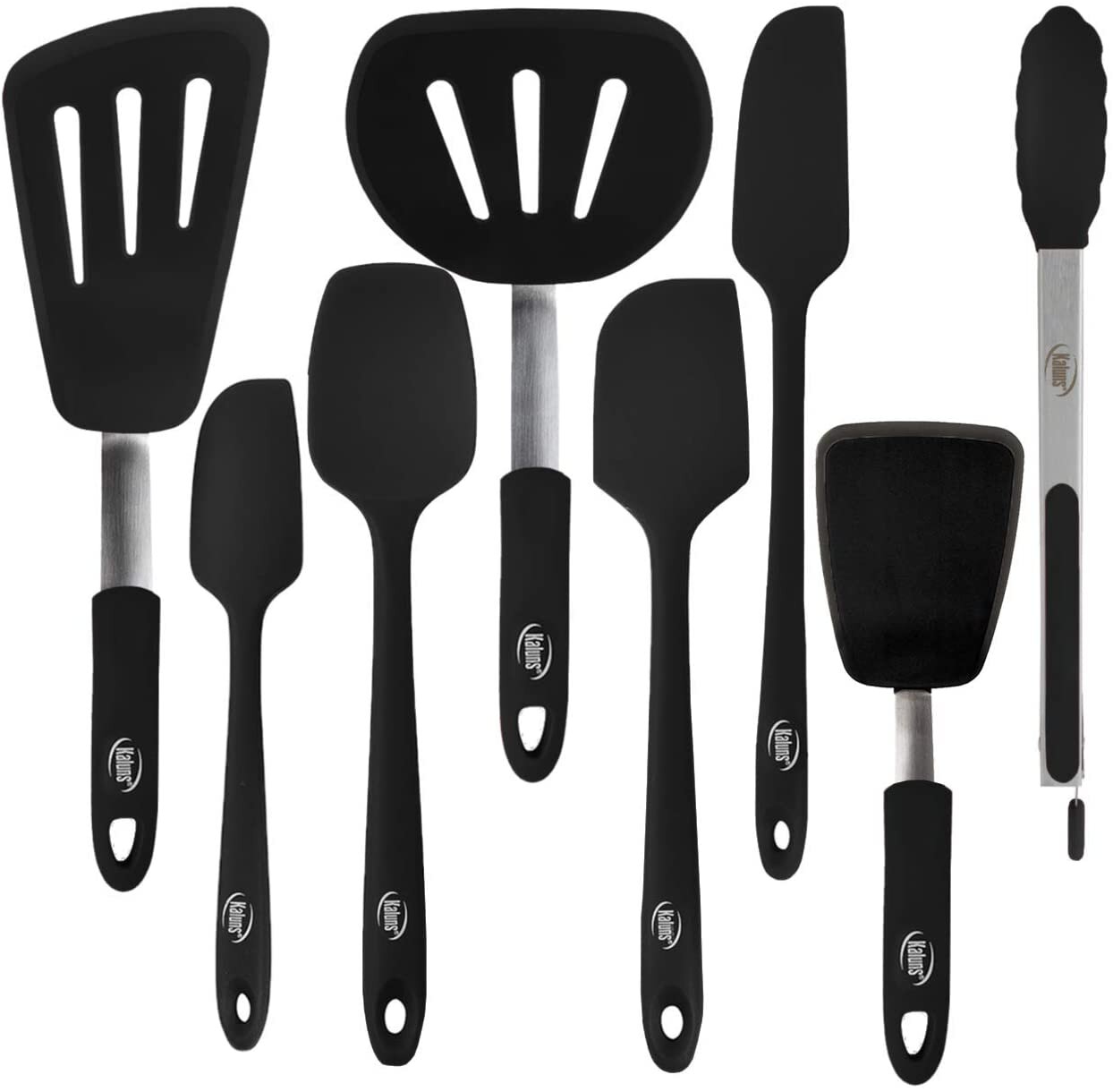 Baking and Mixing Strong Stainless steel core design Kaluns 4-Piece Spatula set Red Includes 3 Silicone Spatulas and One 9 Tong 600F Heat resistant Non-stick Rubber Kitchen Tools for Cooking 