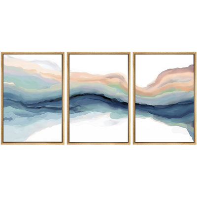 Pastel Watercolor Blue Paint Stroke Abstract Landscape- Framed Canvas Print Wall Art Work Home Decor