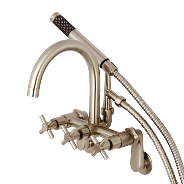 Kingston Brass Concord Triple Handle Wall Mounted Clawfoot Tub Faucet With Diverter And Handshower Reviews Wayfair