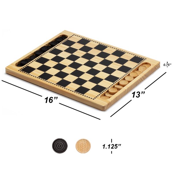 2 Sided Game Board and Pieces Wood Checkers and Tic Tac Toe 
