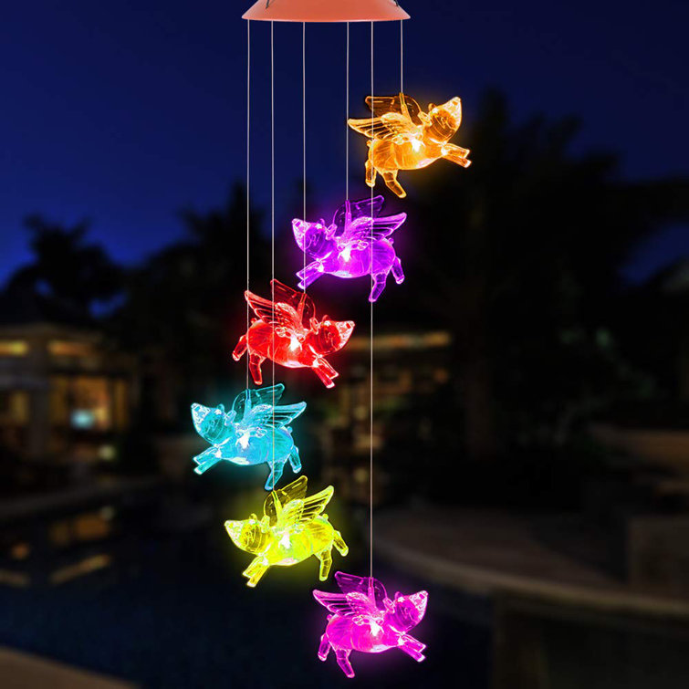 Solar Powered LED Flying Pigs Wind Chime Color-Changing Light Garden Decoration Solar Powered LED Flying Pigs Wind Chime Color-Changing Light Garden Decoration