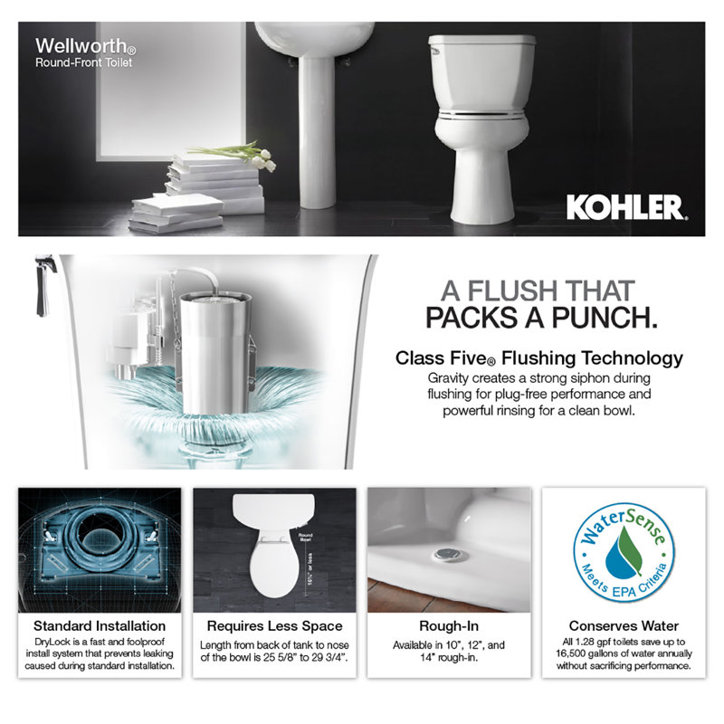 K 3577 Ra 0 96 Kohler Wellworth Classic 1 28 Gpf Round Two Piece Toilet Reviews Wayfair