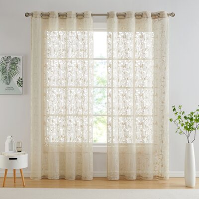 Floral Semi-Sheer Grommet Window Curtain Panels Set