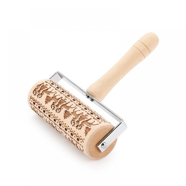 Christmas Bone Footprints Engraved Embossing Rolling Pin for Cookies Dough