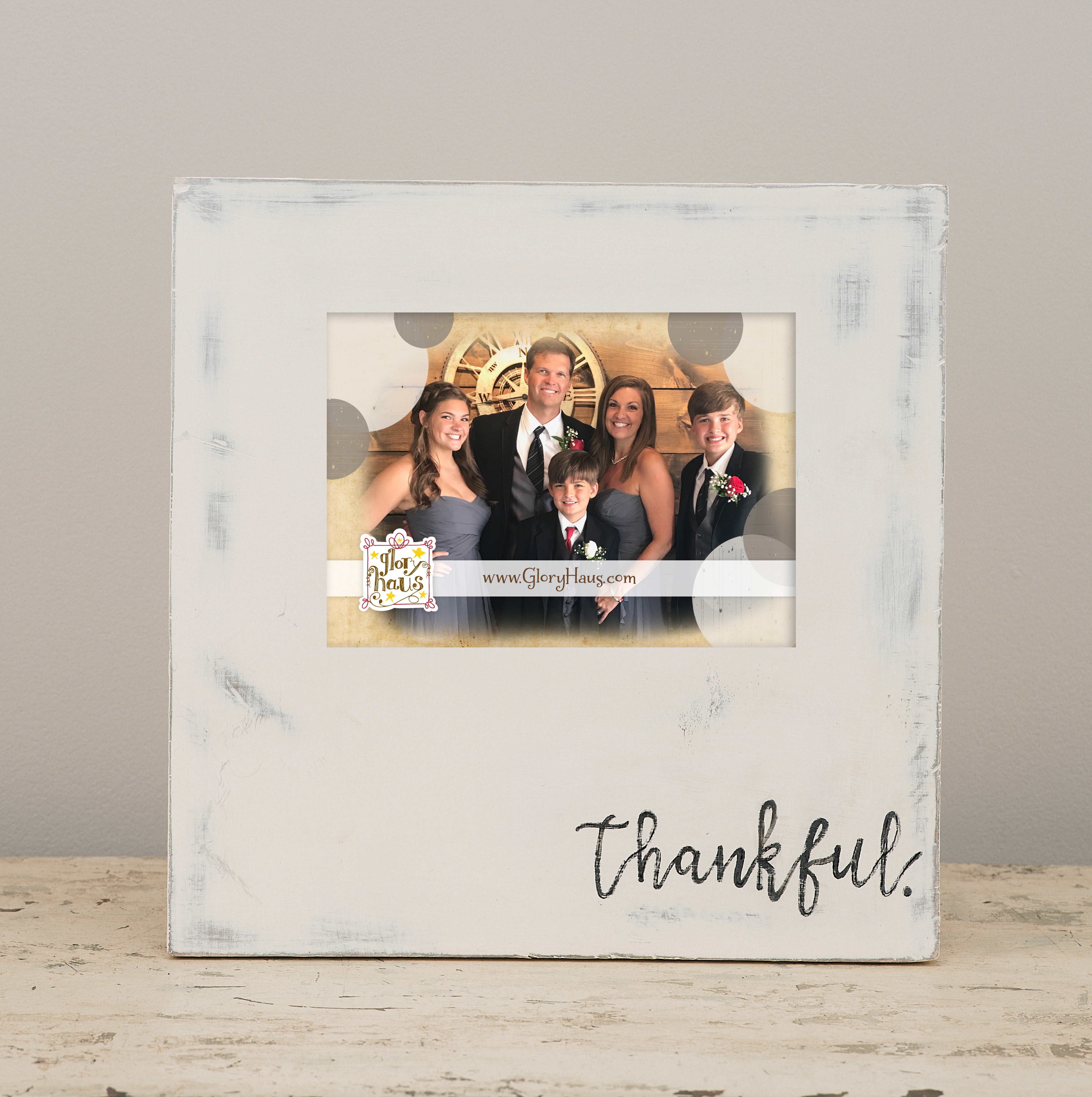 HAPPY THANKFUL BLESSED SELF STANDING PHOTO FRAME HOLDS 4/"X6/" PICTURE BRAND NEW