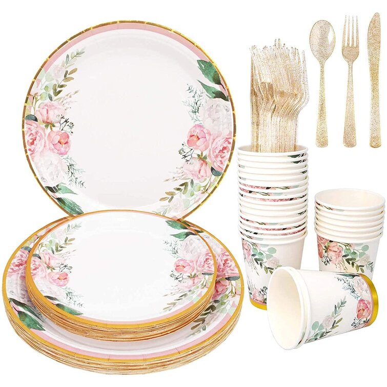 Rose Gold Let's Party Tableware Paper Plates and Cups 20 of each