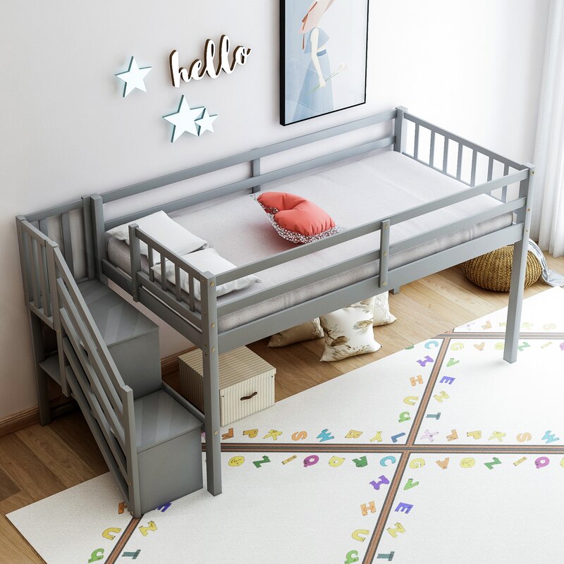 twin low loft bed with storage wayfair