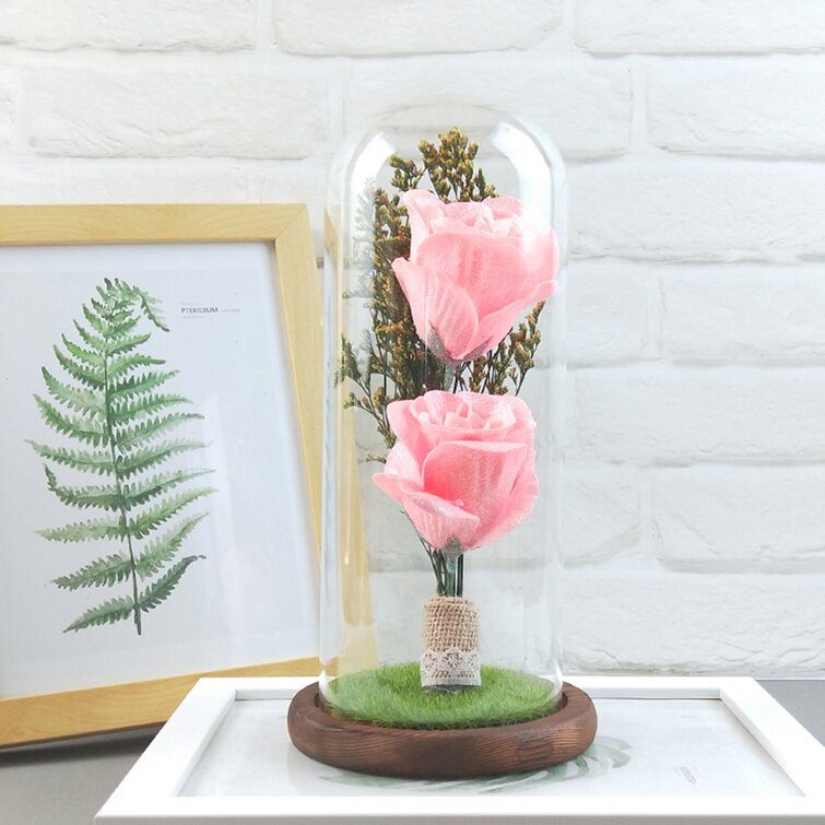 Romantic Immortal Micro Landscape Small Rose Simulation Glass Shade Led Llight 