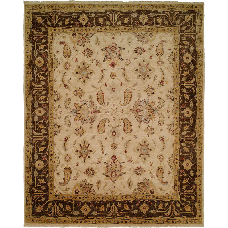 Wildon Home Oriental Hand Knotted Wool Ivory Brown Area Rug Wayfair