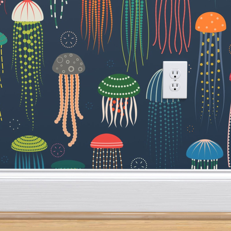 Highland Dunes Dominika Bright Jellyfish Sea Creatures Ocean Animals Wallpaper Panel Wayfair