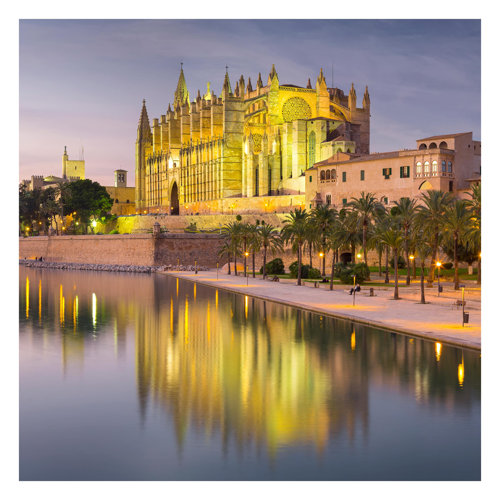 Catedral De Mallorca with Water Reflection 2.4m x 2.4m Textured Matt Peel & Stick Wall Mural East Urban Home