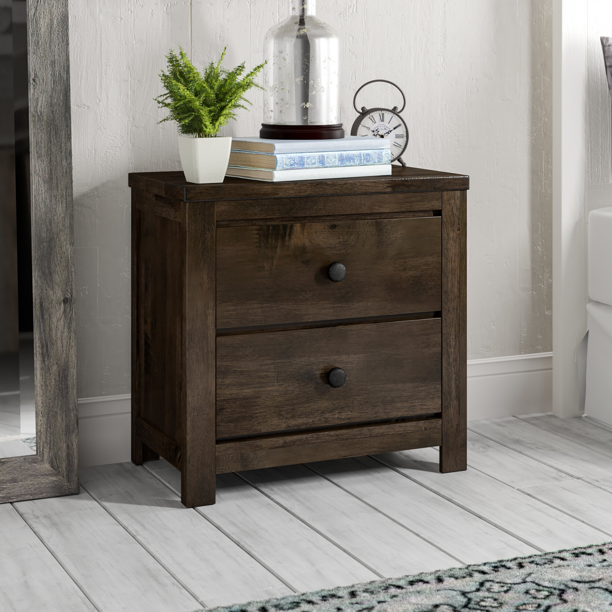 Three Posts Teignmouth Weathered Distressed 2 Drawer Nightstand Reviews Wayfair