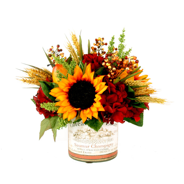 Sunflower Pear Berry in Decoupage Glass Vase