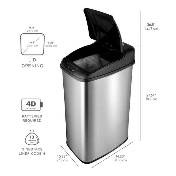 Nine Stars Stainless Steel 13 Gallon Motion Sensor Trash Can & Reviews ...