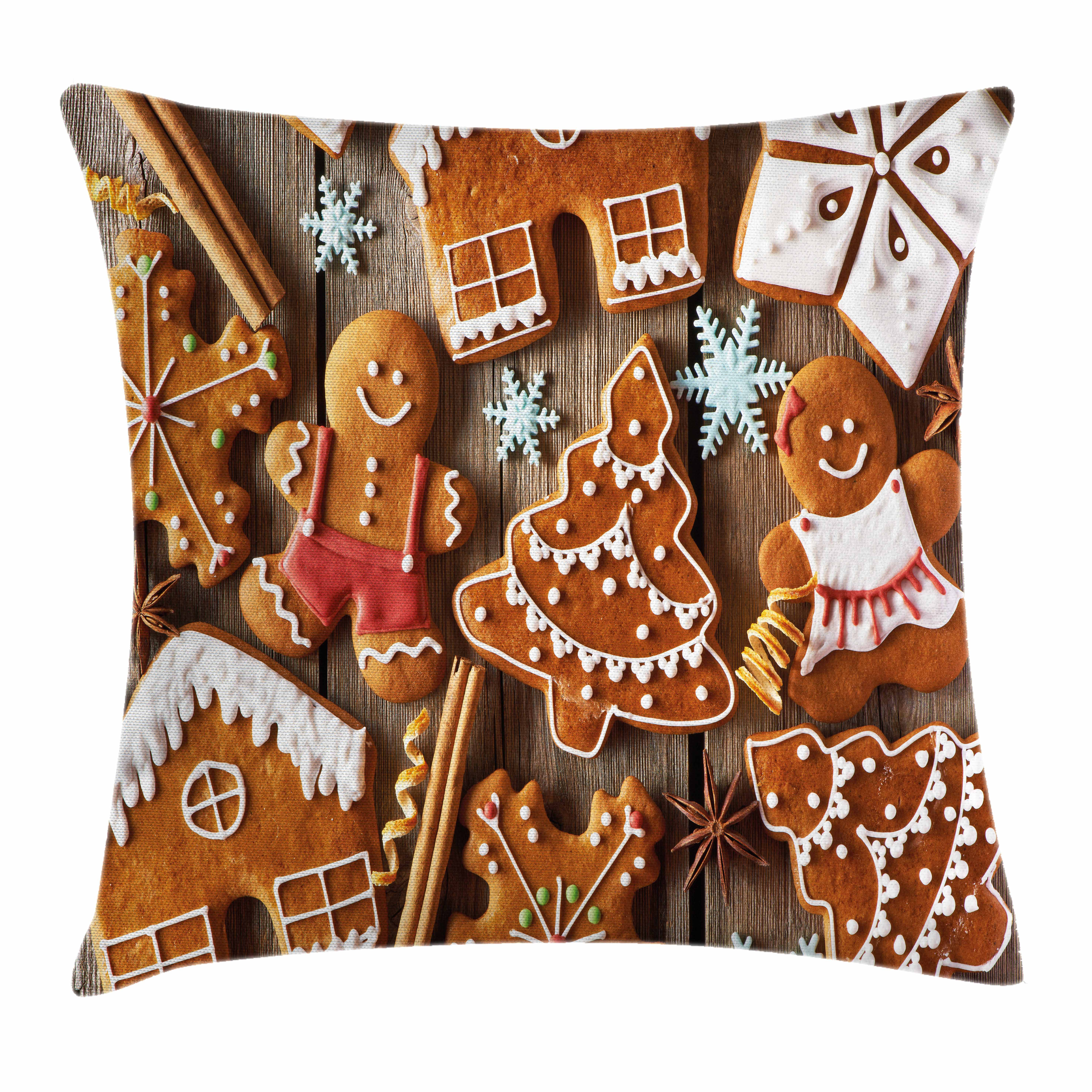 East Urban Home Gingerbread Man Cookies Snow Square Pillow Cover
