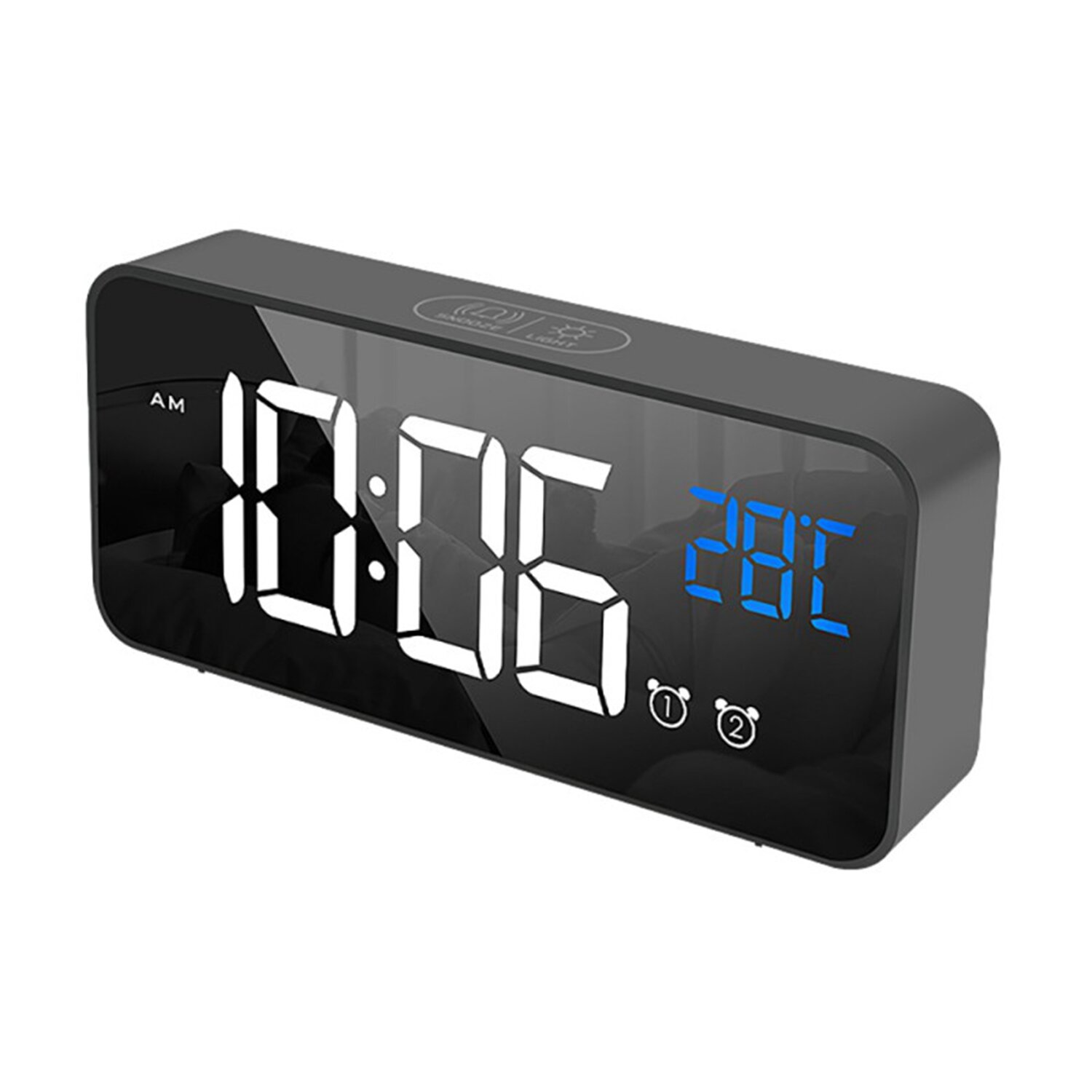 Quartz LCD Touch Sensitive Snooze and Light Features  Alarm Clock Black/ White 