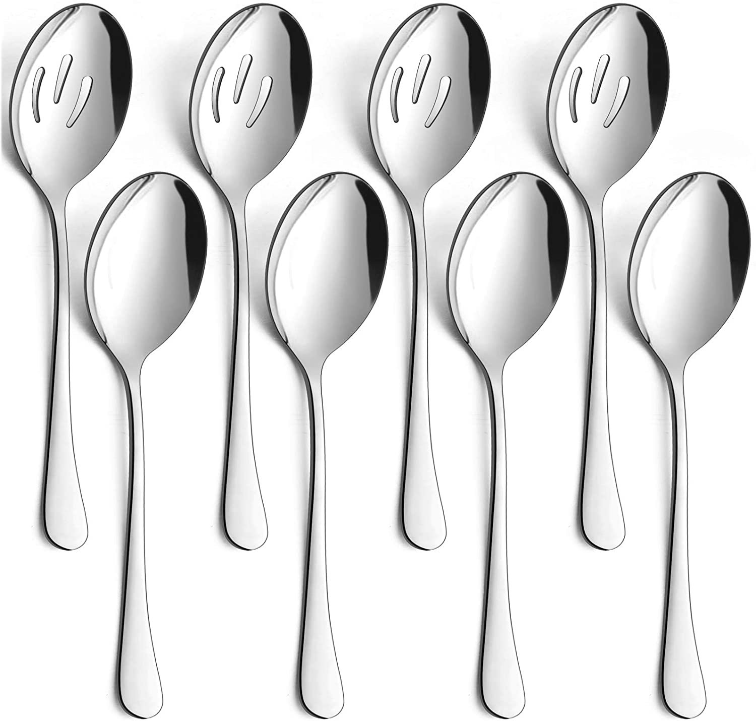 8 Pack Stainless Steel Serving Spoon Set Serving Spoon 4 Slotted Mirror Polished 
