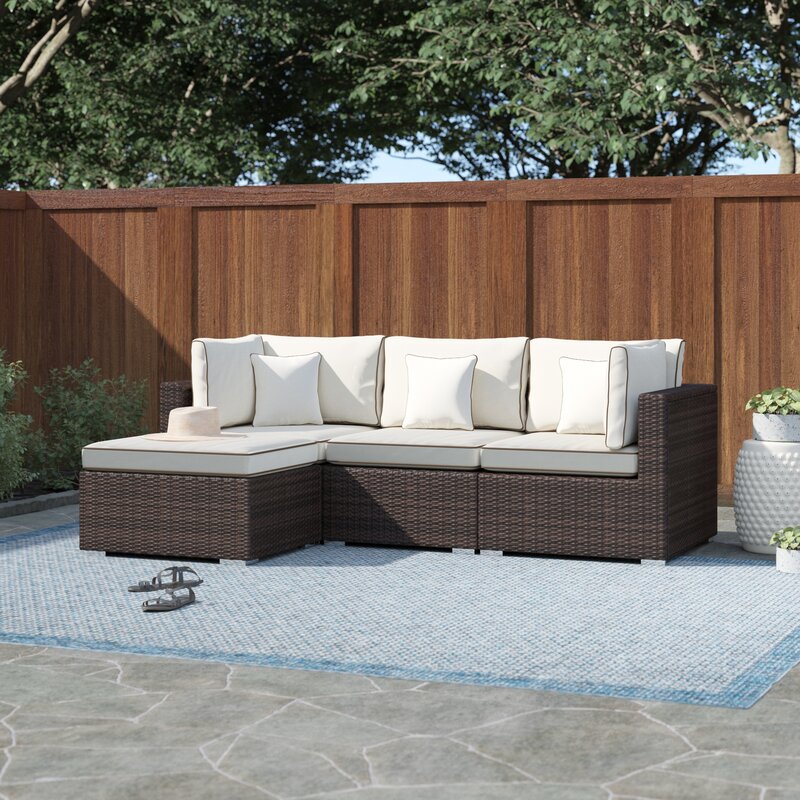 devonte 83 wide outdoor wicker patio sectional with cushions