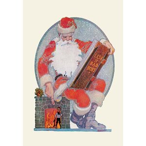 Santa Checks His Giant List of Bad Boys by George Carlson Vintage Advertisement