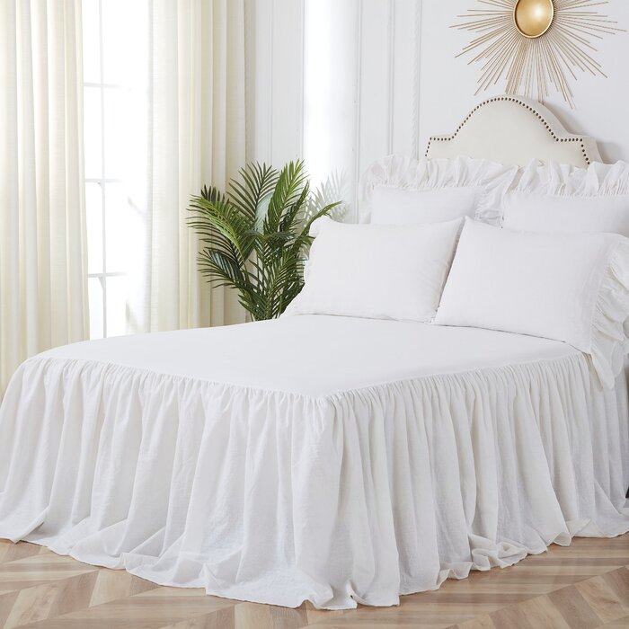 One Allium Way® Ruffled Queen Bedspread White | Wayfair