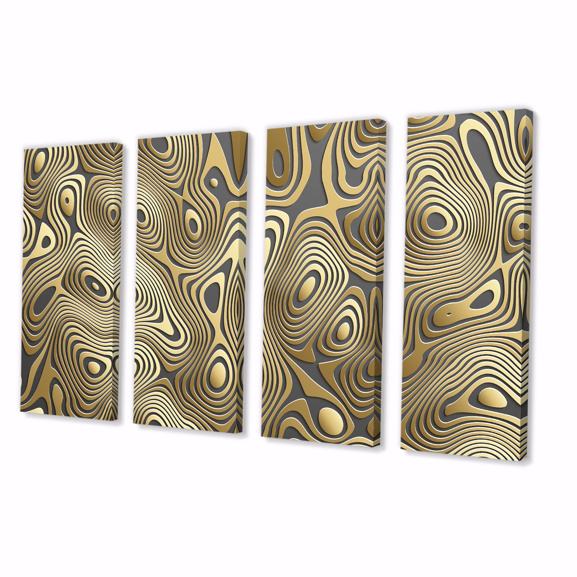 Everly Quinn Wavy Luxury Gold Gradients II - 4 Piece Wrapped Canvas ...