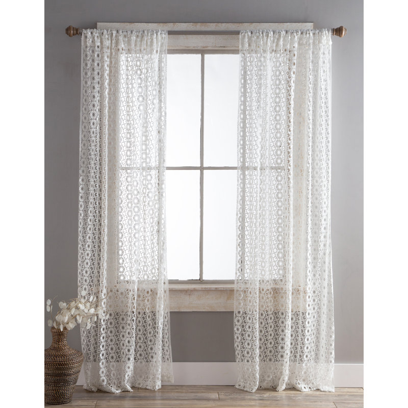 August Grove Millikan Diamond Lace Floral Semi Sheer Rod Pocket Curtain Panels Wayfair