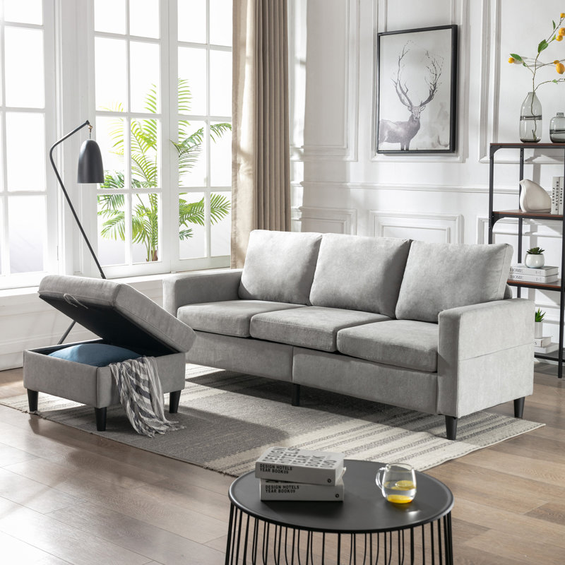 L-Shape Sofa with Movable Ottoman & Handy Side Pocket for Small Space L-Shape Sofa with Movable Ottoman & Handy Side Pocket for Small Space