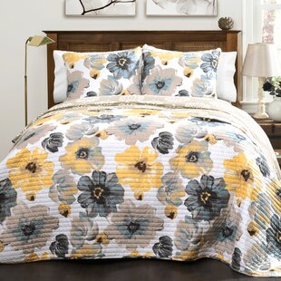 Details about   Floral Quilted Coverlet & Pillow Shams Set Flowers Garden Scenery Print 
