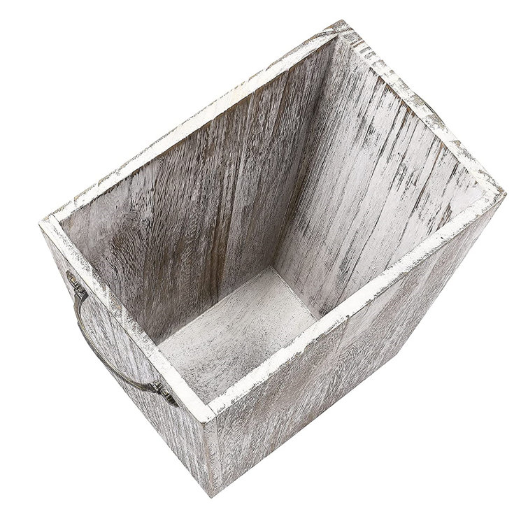 Small Wood Trash Can Wastebasket, Rustic Rectangular Garbage Container Bin  With Handle For Bathroom, Bedroom, Kitchen, Home, Office