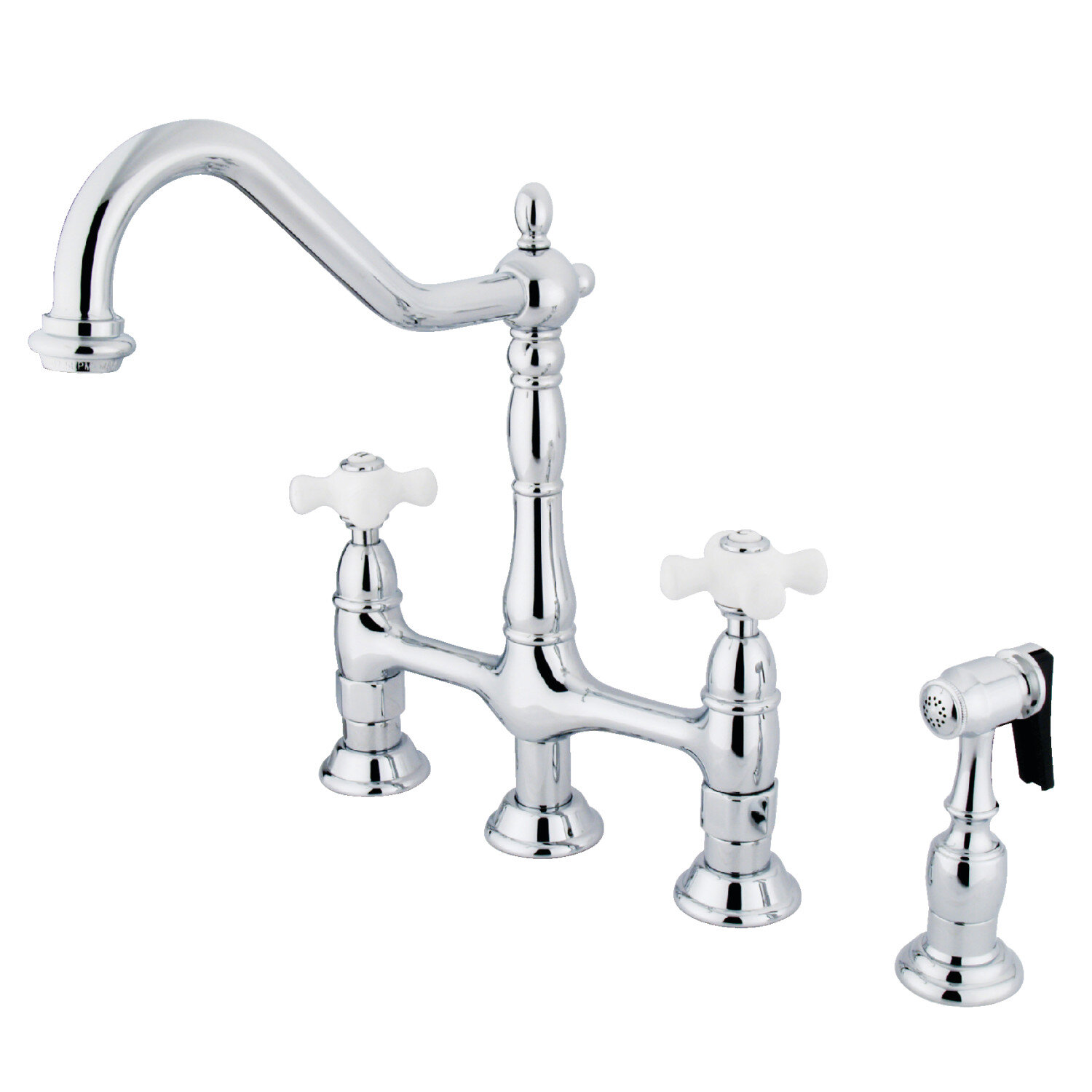 Kingston Brass Heritage Bridge Faucet With Side Spray Reviews Wayfair   Heritage Bridge Faucet With Side Spray 