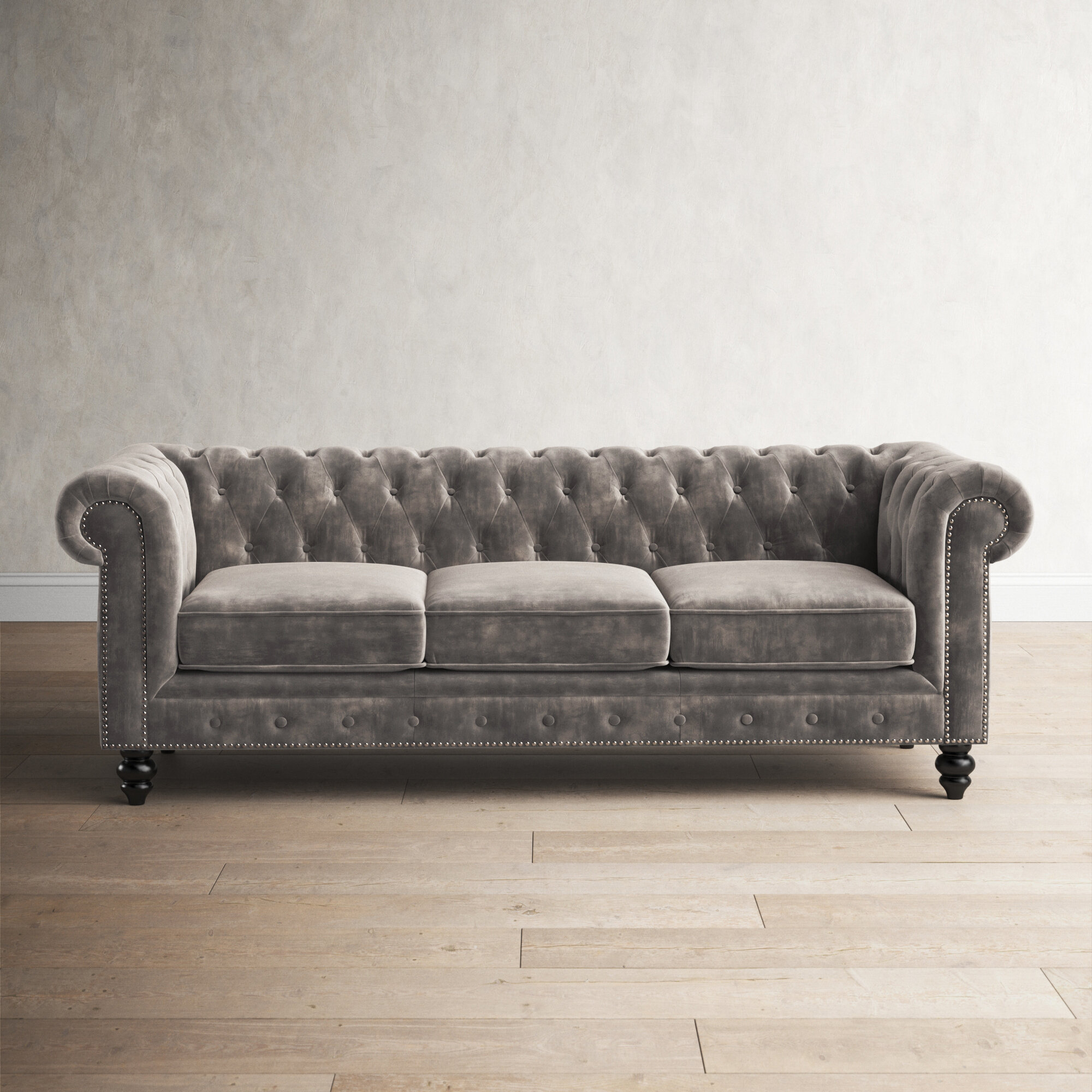 Eufaula 87” Velvet Rolled Arm Chesterfield Sofa